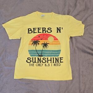 Port and Company Yellow Short Sleeve Tee Retro Beach Vibe-M T33